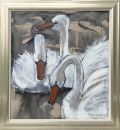 Pair of Modern Oil Paintings of Swans by Karen Beauchamp