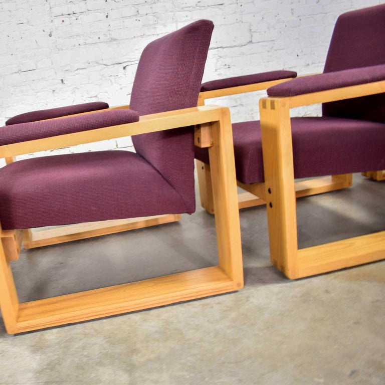 Pair Modern Open Frame Club Chairs with Floating Seat in Oak and ...