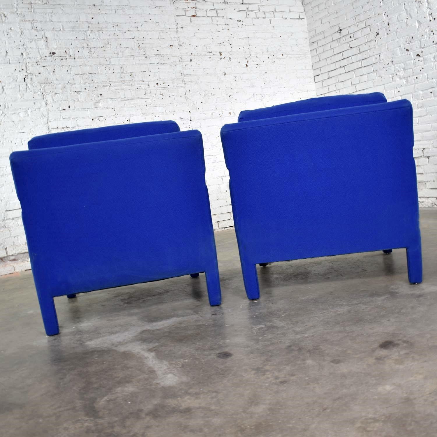 Pair of Modern Parsons Style Club Chairs in Royal Blue after Milo Baughman 4