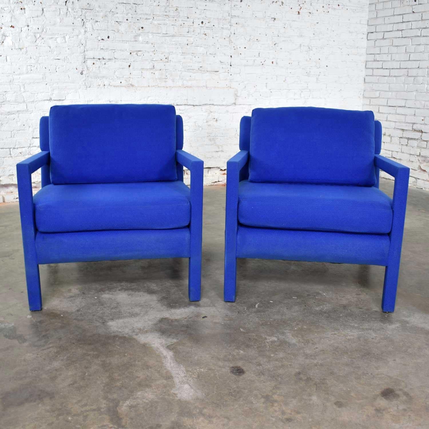 20th Century Pair of Modern Parsons Style Club Chairs in Royal Blue after Milo Baughman