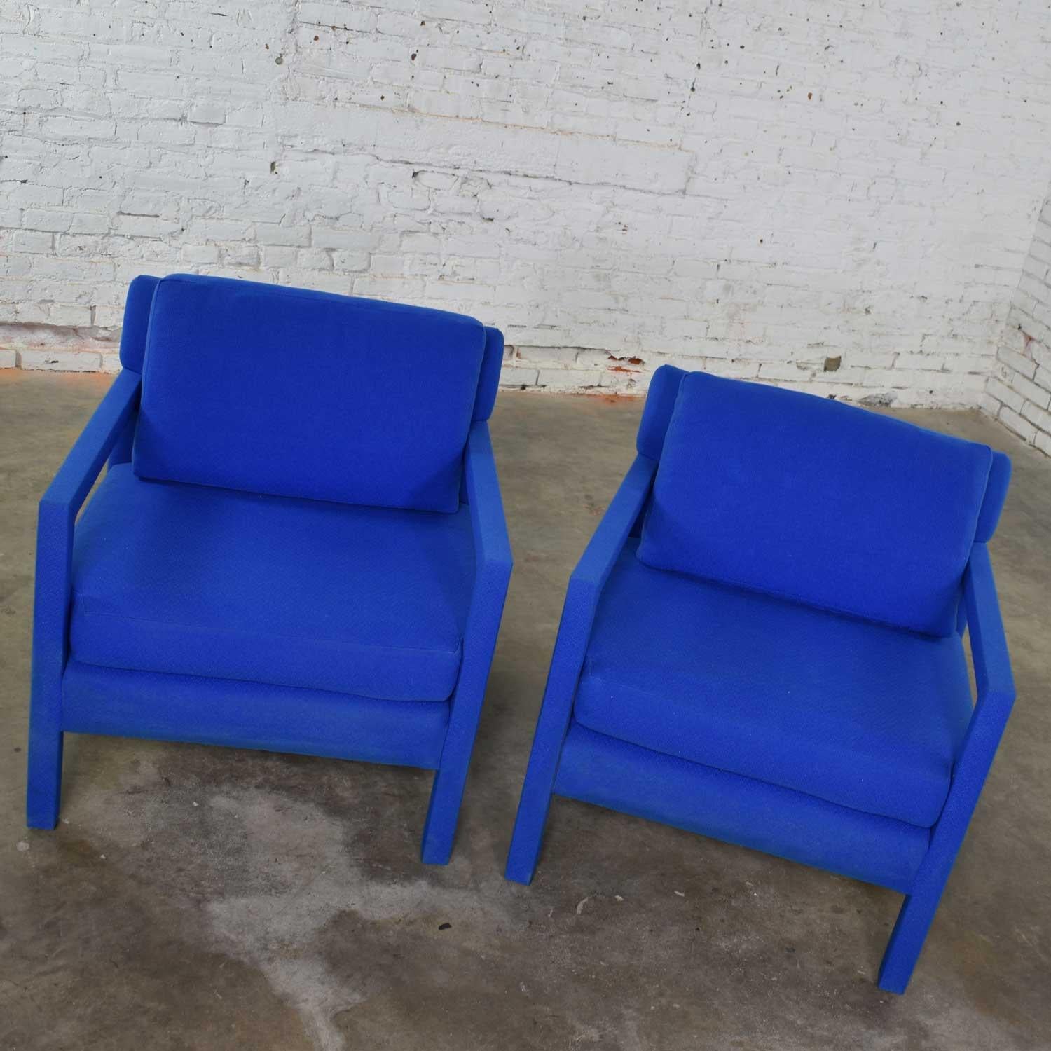 Pair of Modern Parsons Style Club Chairs in Royal Blue after Milo Baughman 1