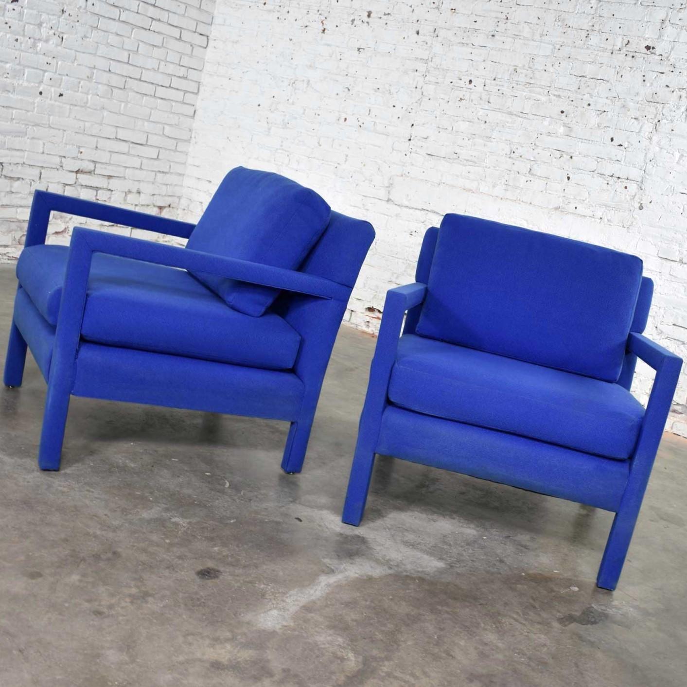 Pair of Modern Parsons Style Club Chairs in Royal Blue after Milo Baughman 2