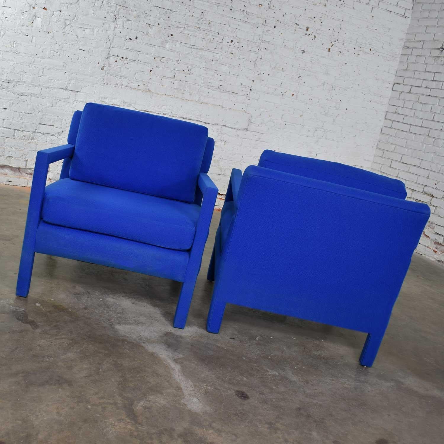 Pair of Modern Parsons Style Club Chairs in Royal Blue after Milo Baughman 3