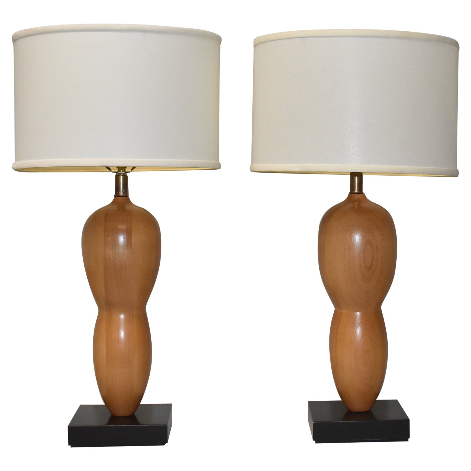 Paire de lampes de bureau modernes sculpturales en bois organique