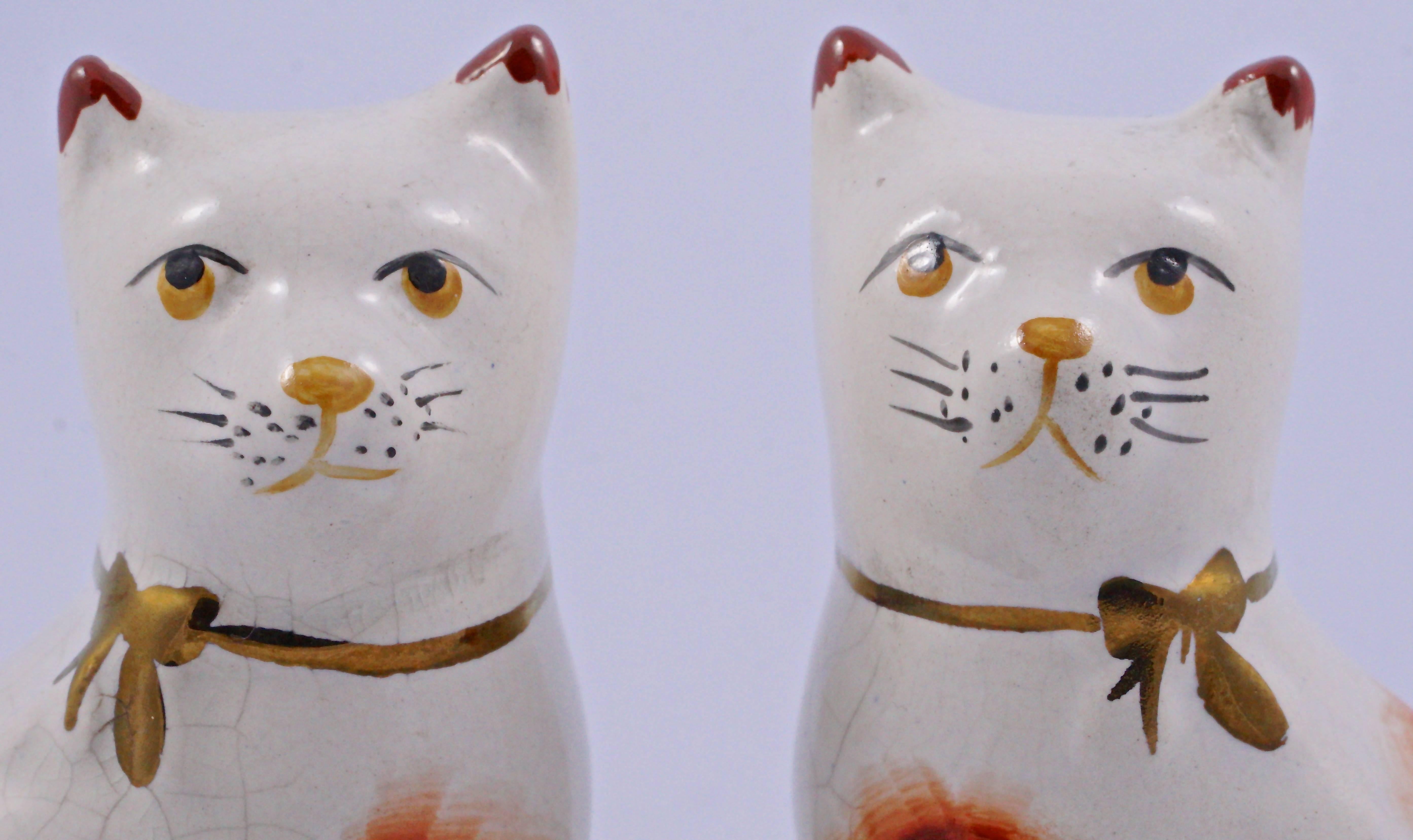 Gray Pair Modern Staffordshire Hand Painted Pottery Cats