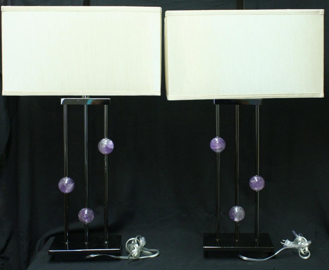 Pair of Modern Style Amethyst Quartz Lamps For Sale 2