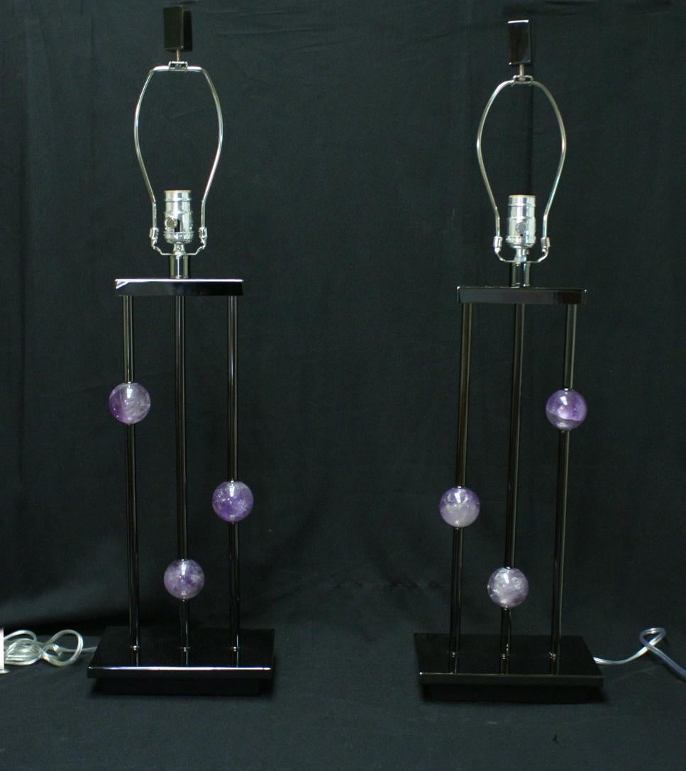 Pair of Modern Style Amethyst Quartz Lamps For Sale 3