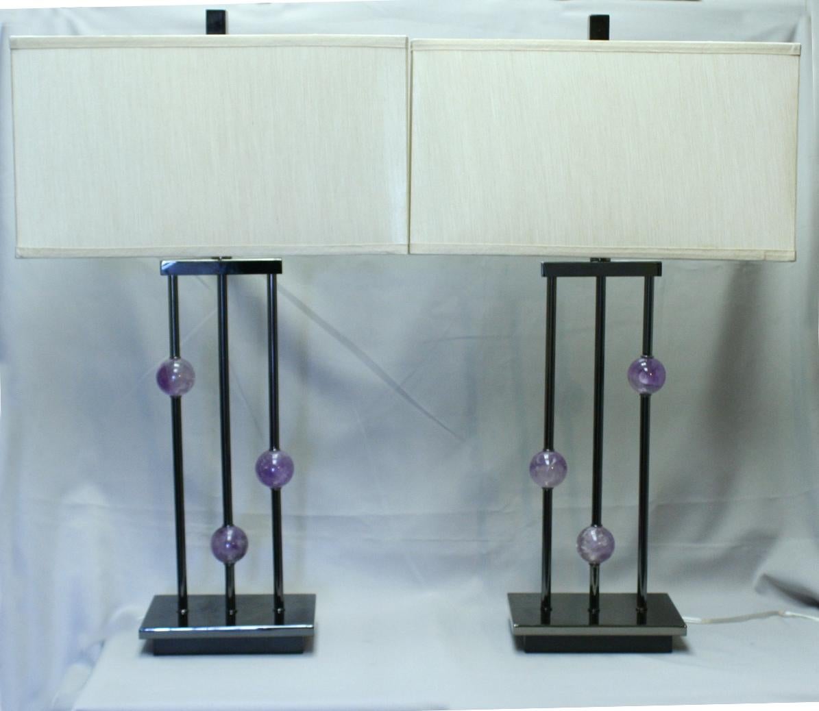 Pair of Modern Style Amethyst Quartz Lamps For Sale 4