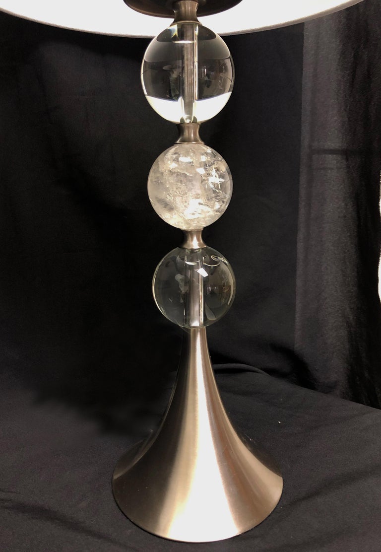 Pair of Modern Style Crystal and Rock Crystal Lamps In Excellent Condition For Sale In Cypress, CA