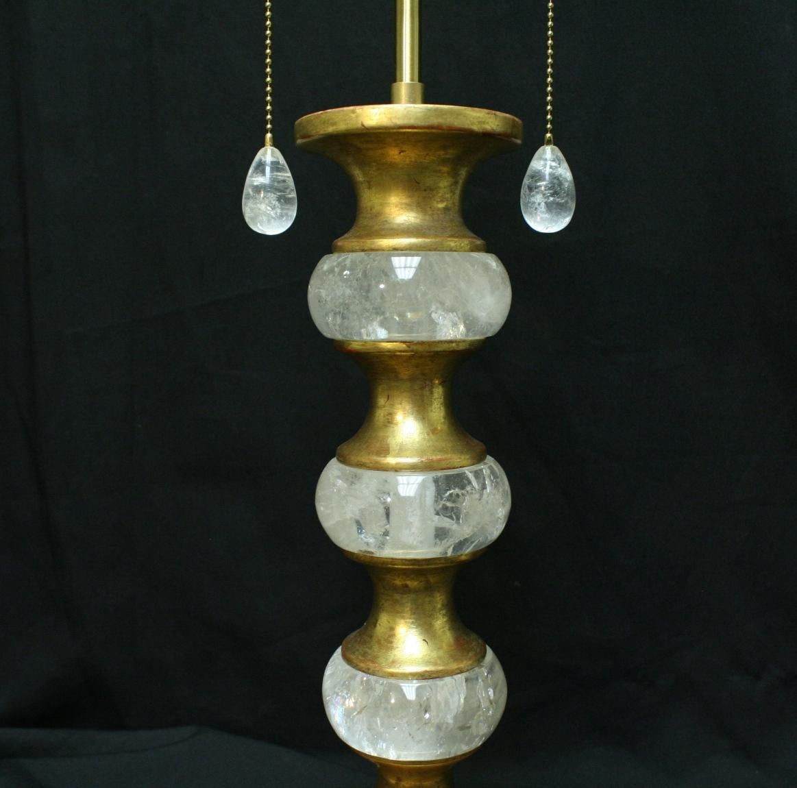 Hand-Carved Pair Modern Style Rock Crystal and Giltwood Table Lamps For Sale