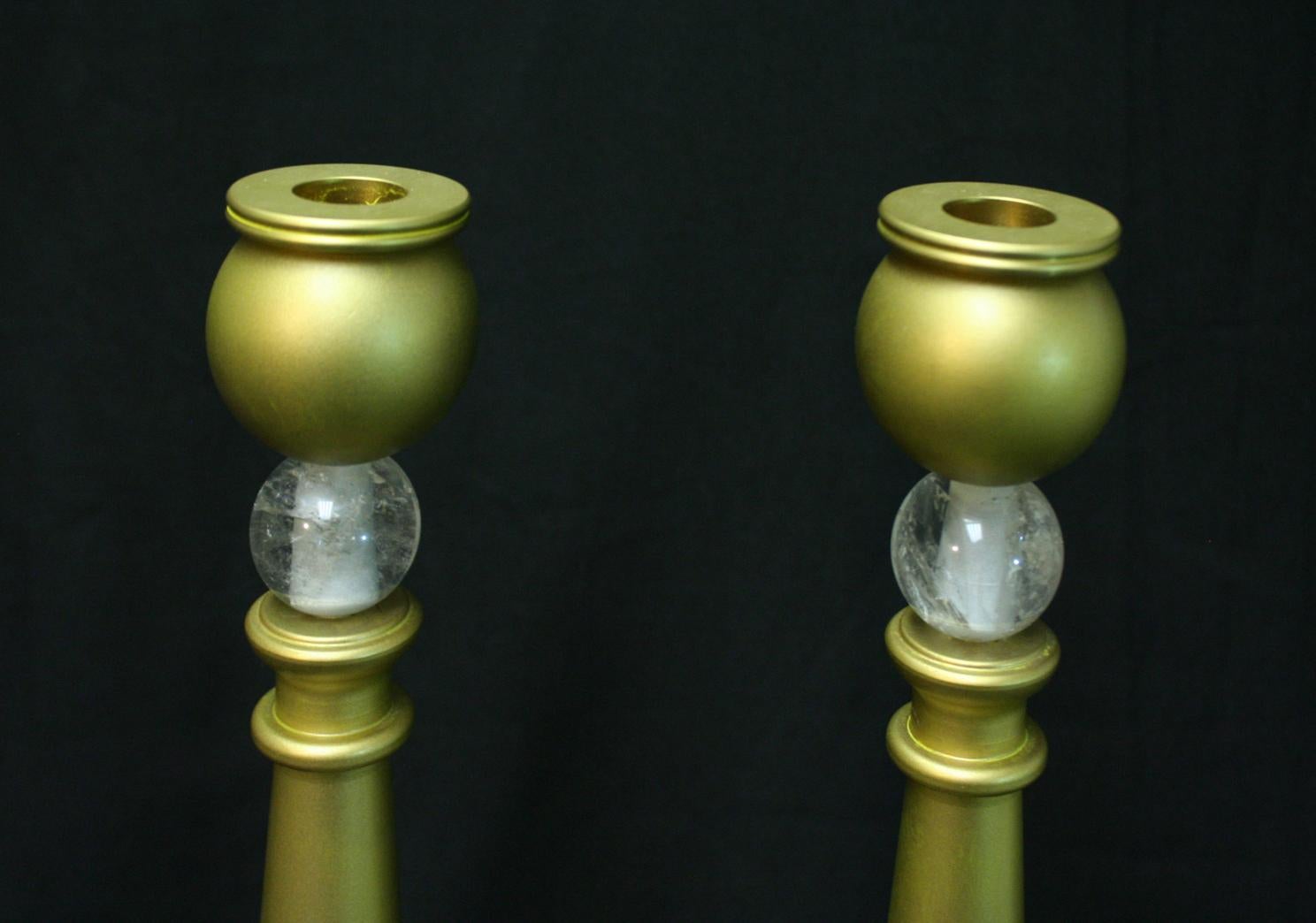 Pair of Modern Style Rock Crystal Bronze Candlesticks 2