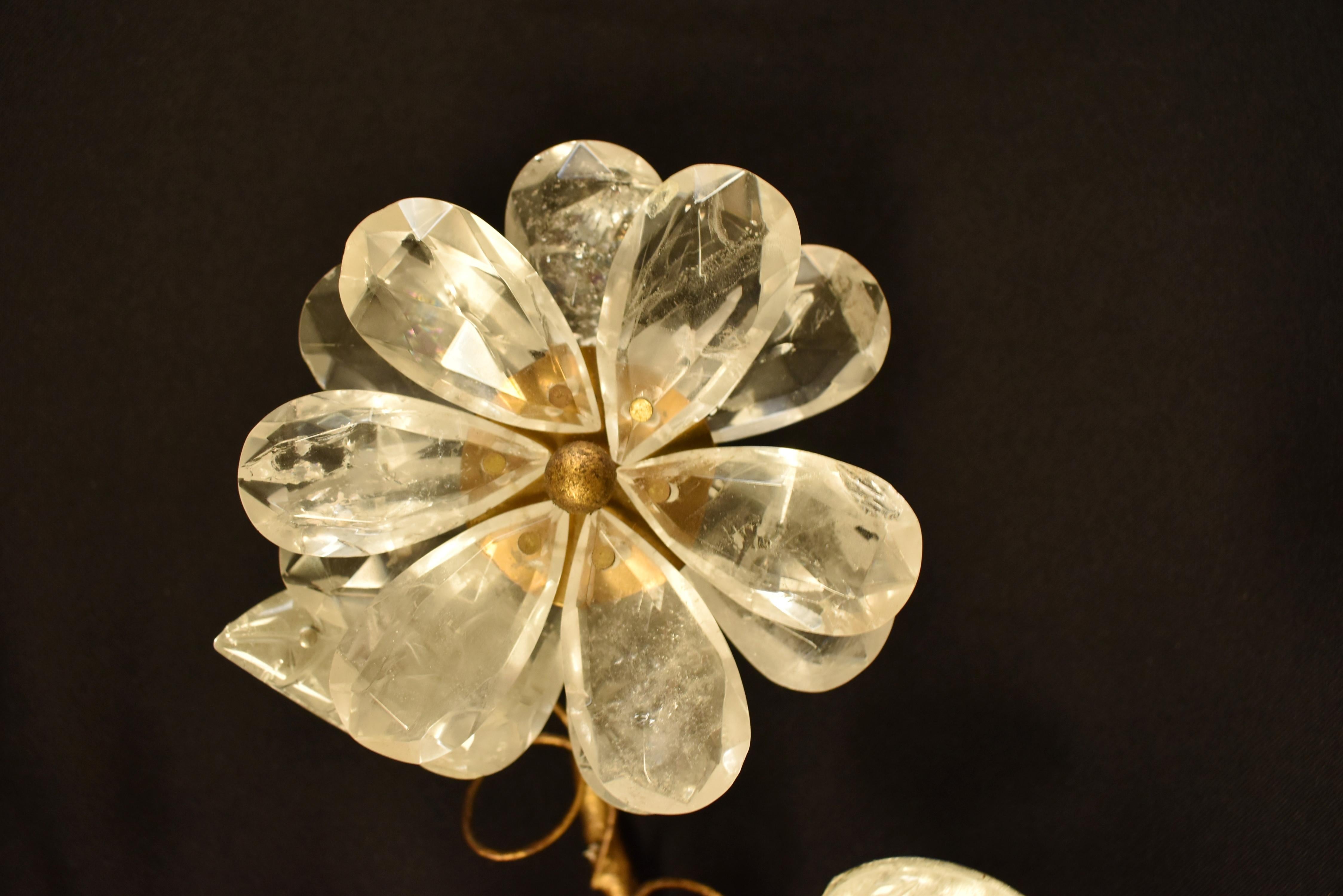Pair of Modern Style Rock Crystal Floral Sconces For Sale 4