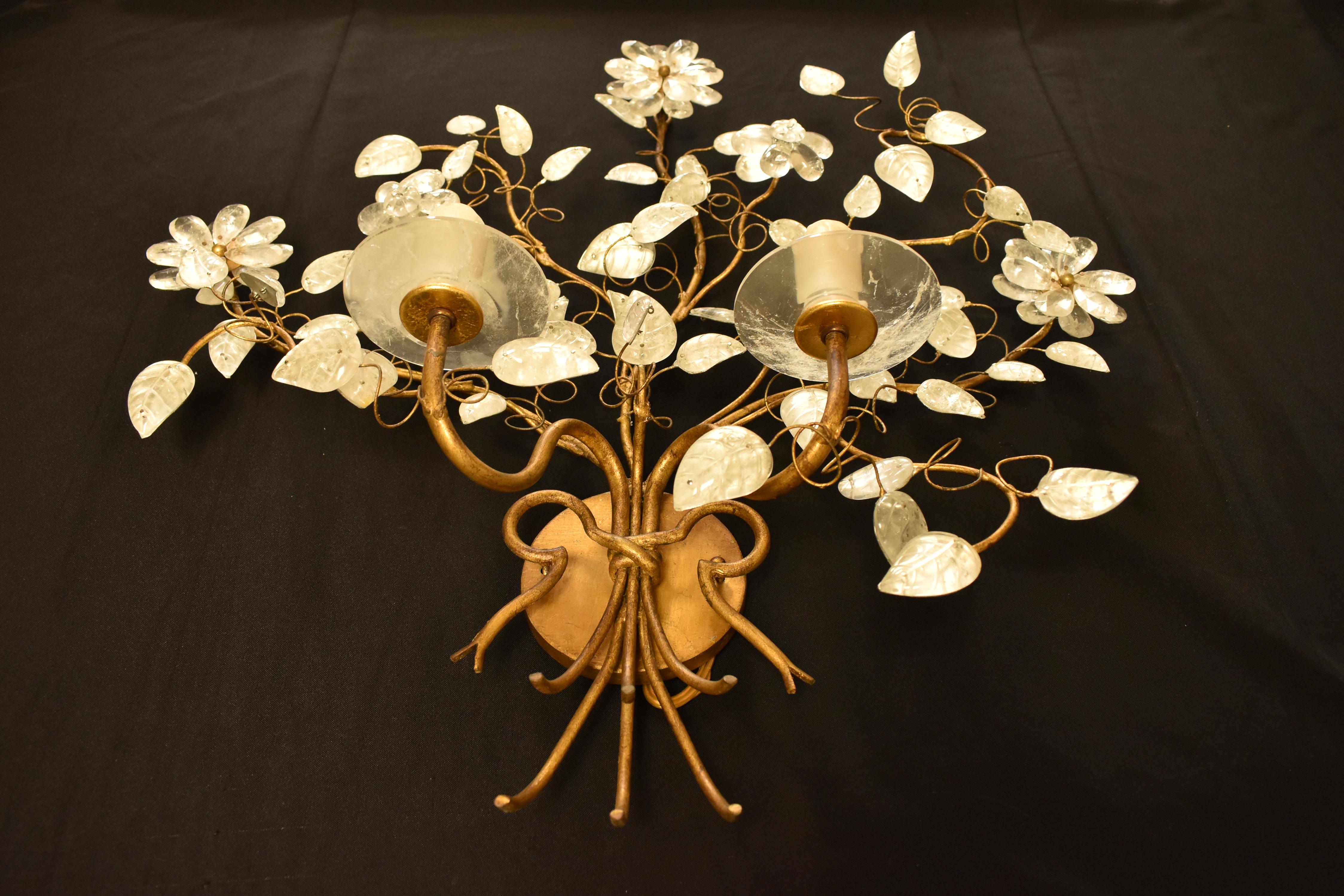 Paire d'appliques florales en cristal de roche de style Modernity Neuf - En vente à Cypress, CA