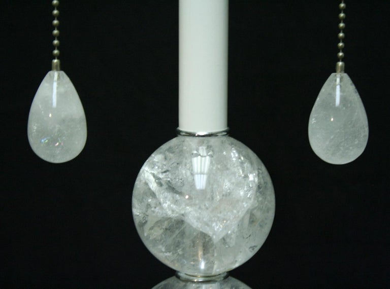 American Pair of Modern Style Rock Crystal Smooth Ball Lamps For Sale