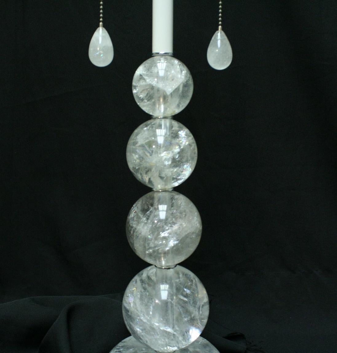 American Pair of Modern Style Rock Crystal Smooth Ball Lamps For Sale
