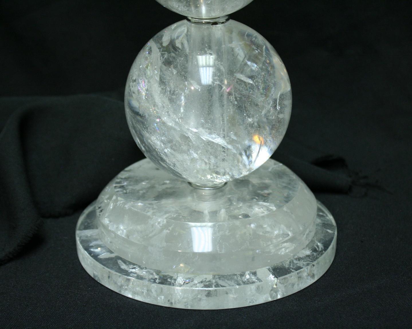 Hand-Carved Pair of Modern Style Rock Crystal Smooth Ball Lamps For Sale