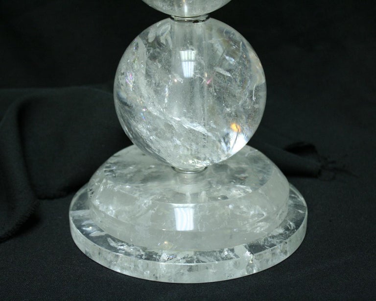 Pair of Modern Style Rock Crystal Smooth Ball Lamps In Excellent Condition For Sale In Cypress, CA
