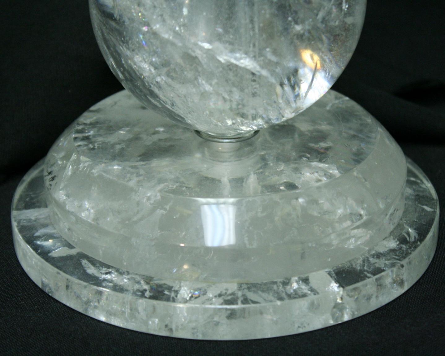 Pair of Modern Style Rock Crystal Smooth Ball Lamps In Excellent Condition For Sale In Cypress, CA