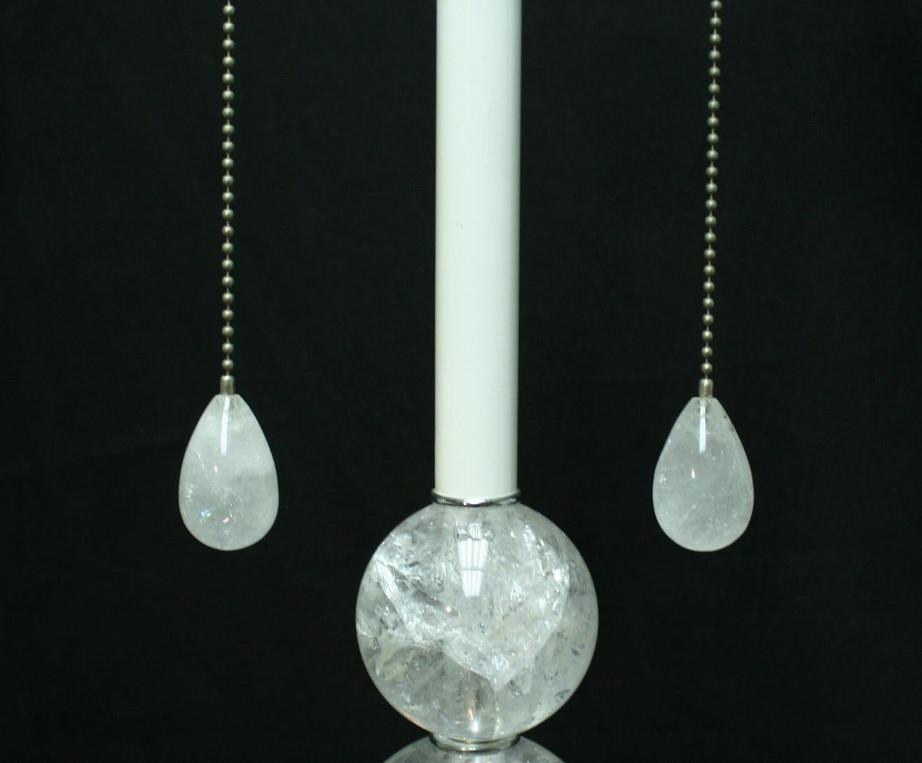 Pair of Modern Style Rock Crystal Smooth Ball Lamps For Sale 1