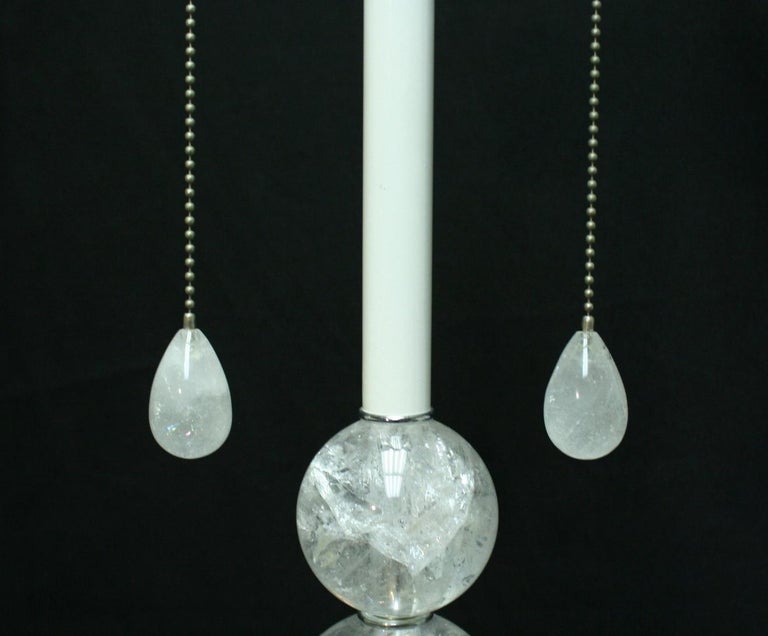 Pair of Modern Style Rock Crystal Smooth Ball Lamps For Sale 2