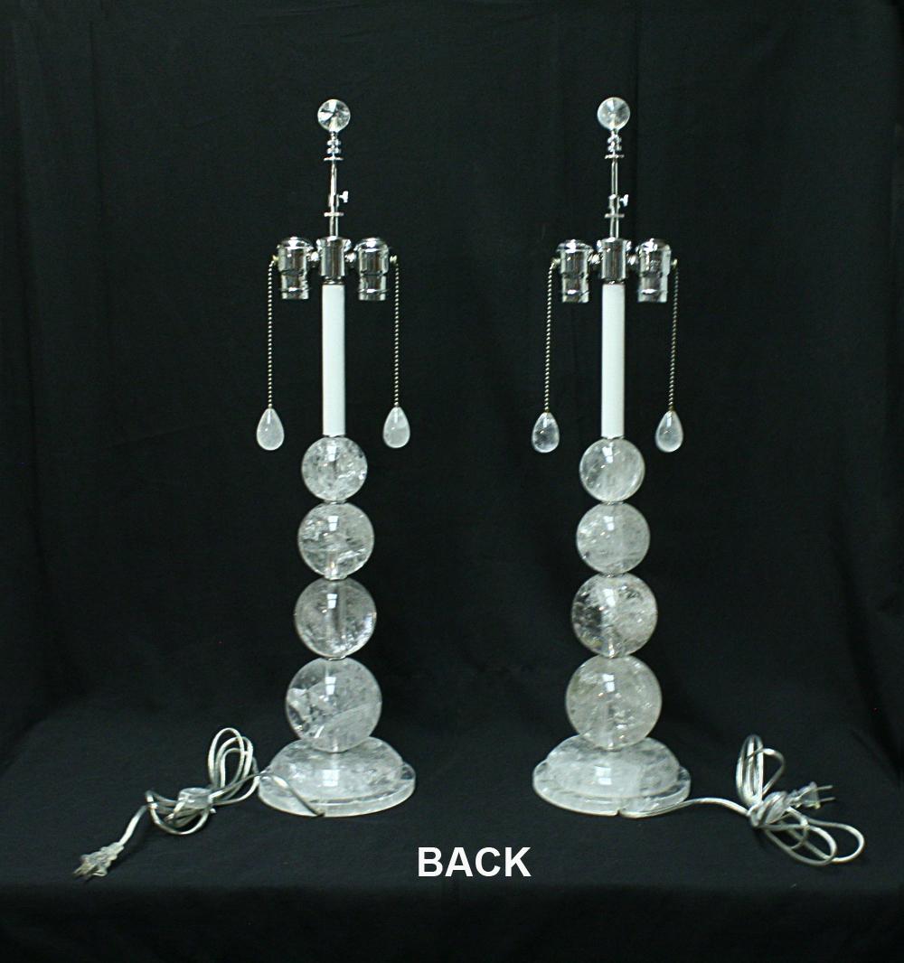 Pair of Modern Style Rock Crystal Smooth Ball Lamps For Sale 2