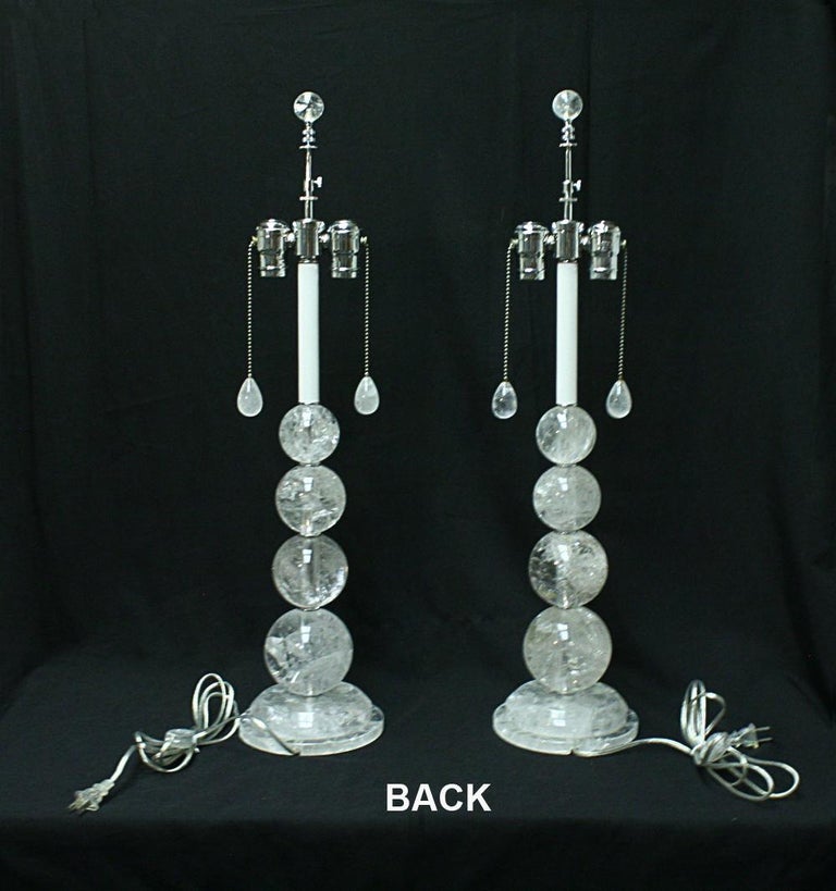 Pair of Modern Style Rock Crystal Smooth Ball Lamps For Sale 3