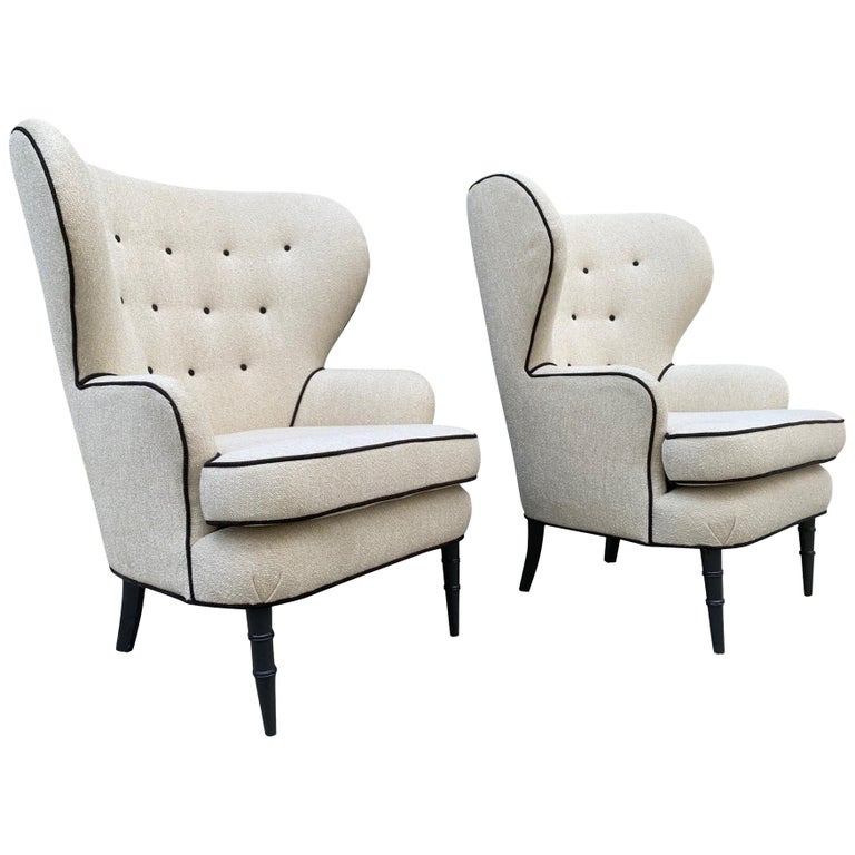 Pair of Modern Tufted Wingback Chairs at 1stDibs
