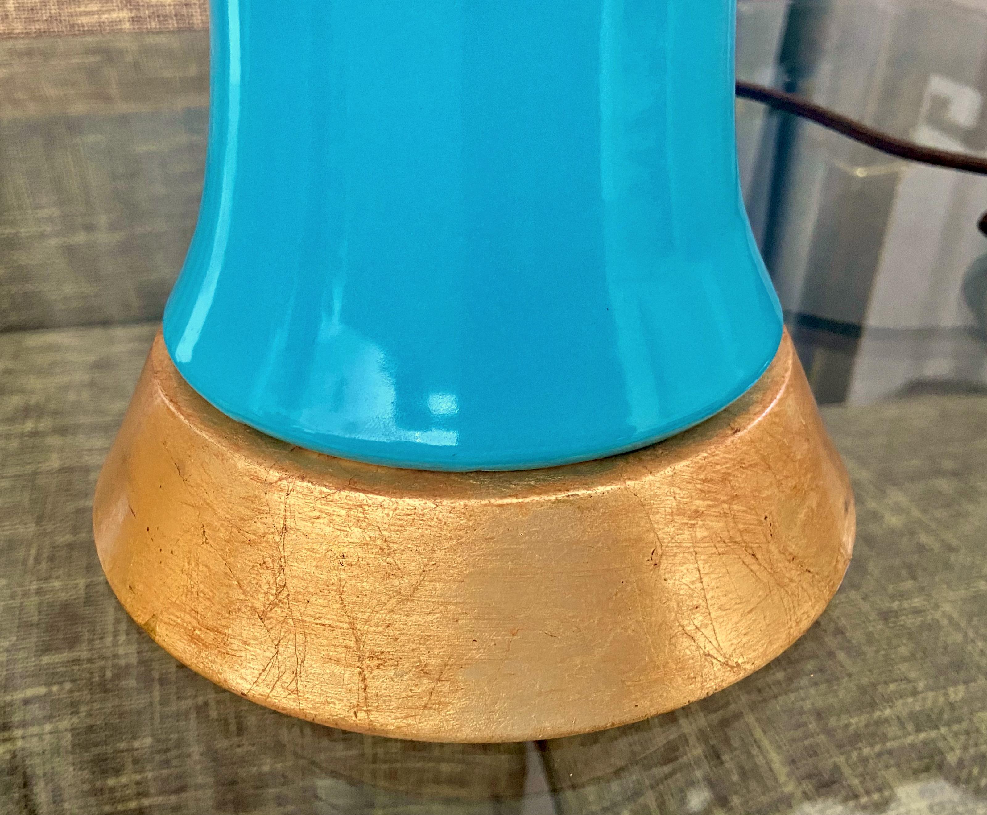 Pair Modern Turquoise Blue Ceramic Table Lamps For Sale 4