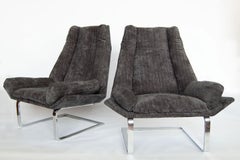 Pair Modern Upholstered Chrome Cantilever Chairs by DIA