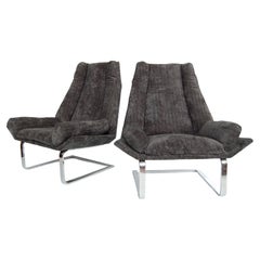 Pair Modern Upholstered Chrome Cantilever Chairs by DIA