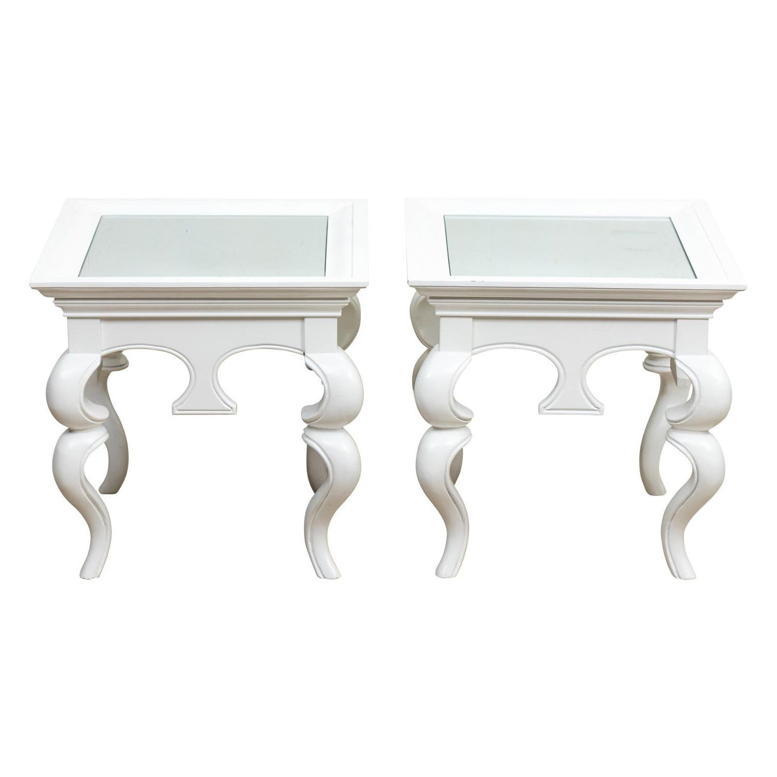 Pair Modern White Lacquered Side Tables For Sale