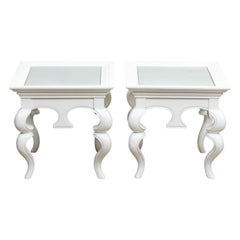 Pair Modern White Lacquered Side Tables