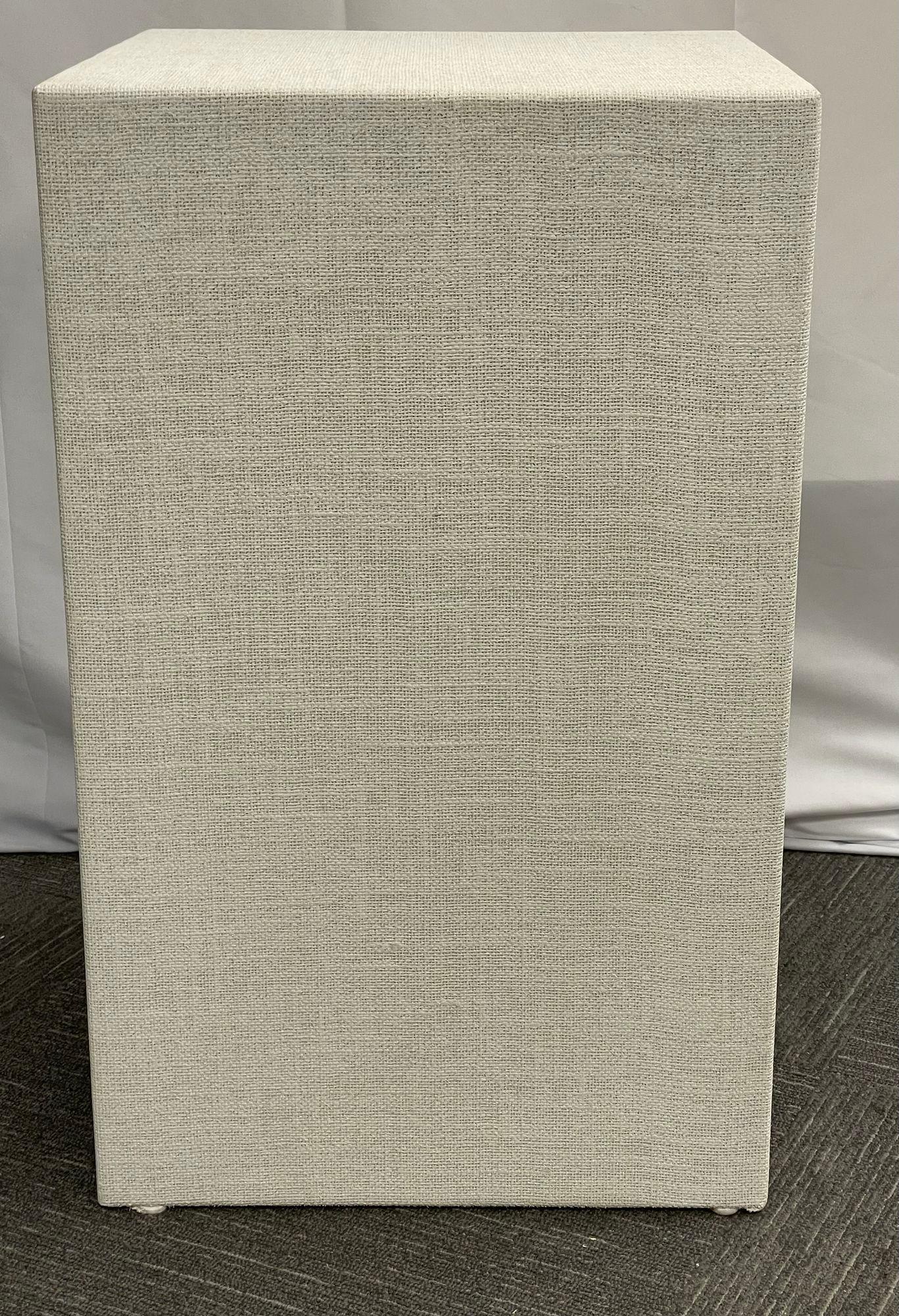 Pair Modern White Linen Wrapped Nightstands, End, Side Tables, Brass, American 3