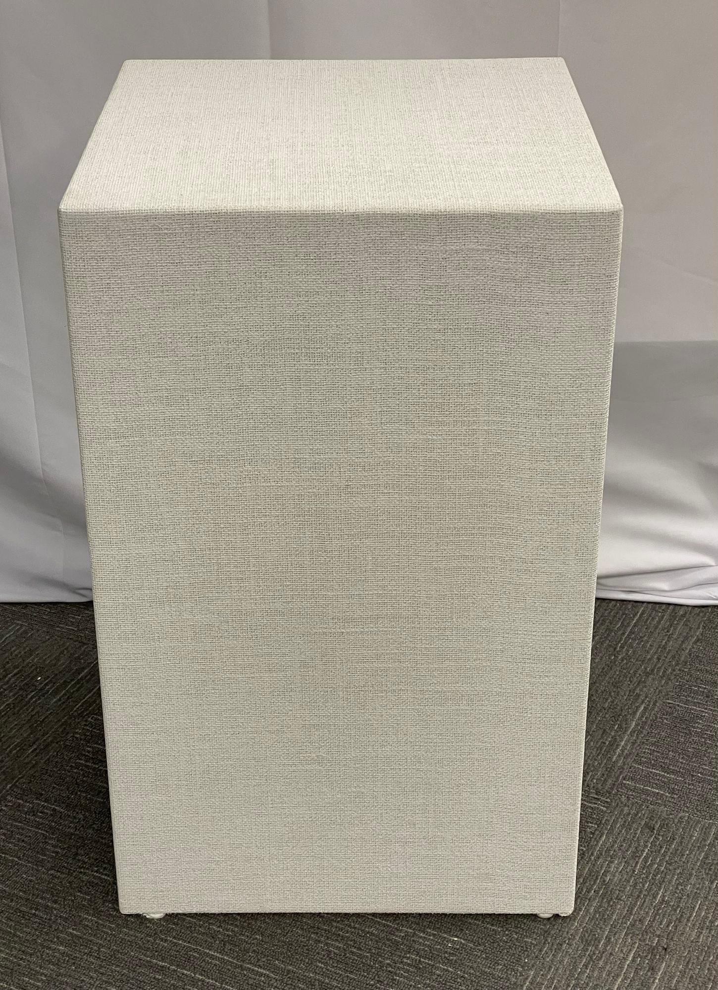 Pair Modern White Linen Wrapped Nightstands, End, Side Tables, Brass, American 4