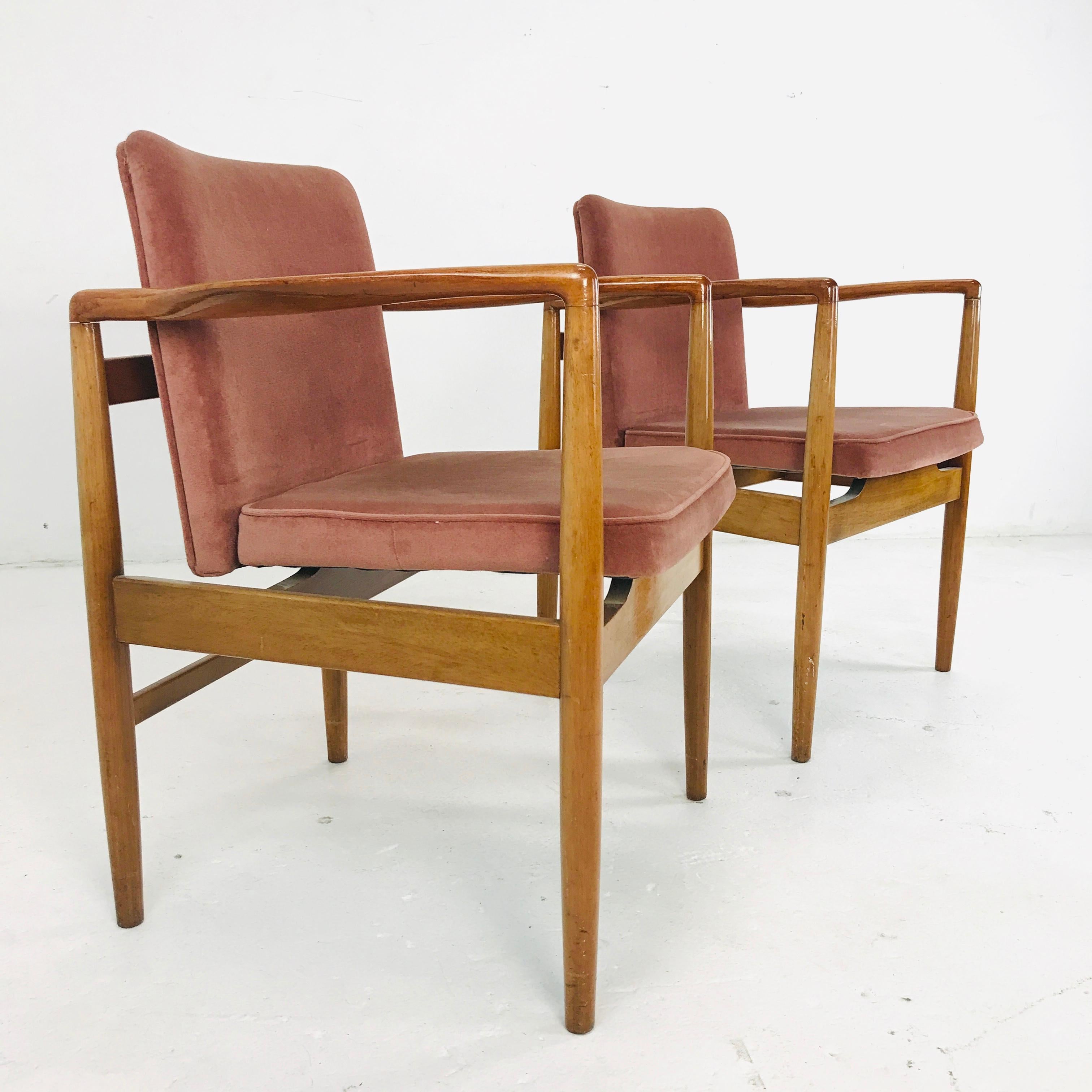 Pair of Modern Wood Armchairs with Sienna Mohair 4