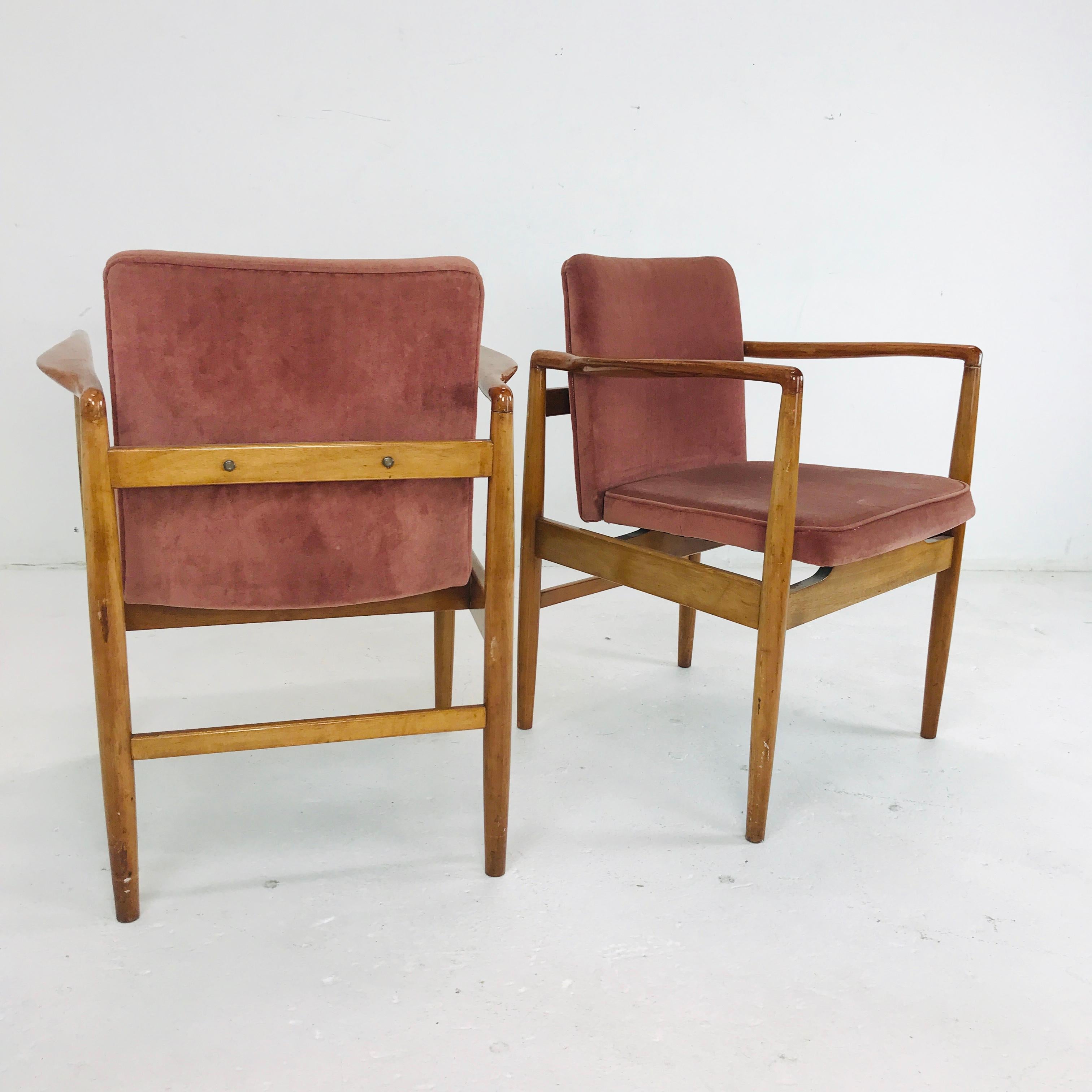 Pair of Modern Wood Armchairs with Sienna Mohair In Good Condition In Dallas, TX