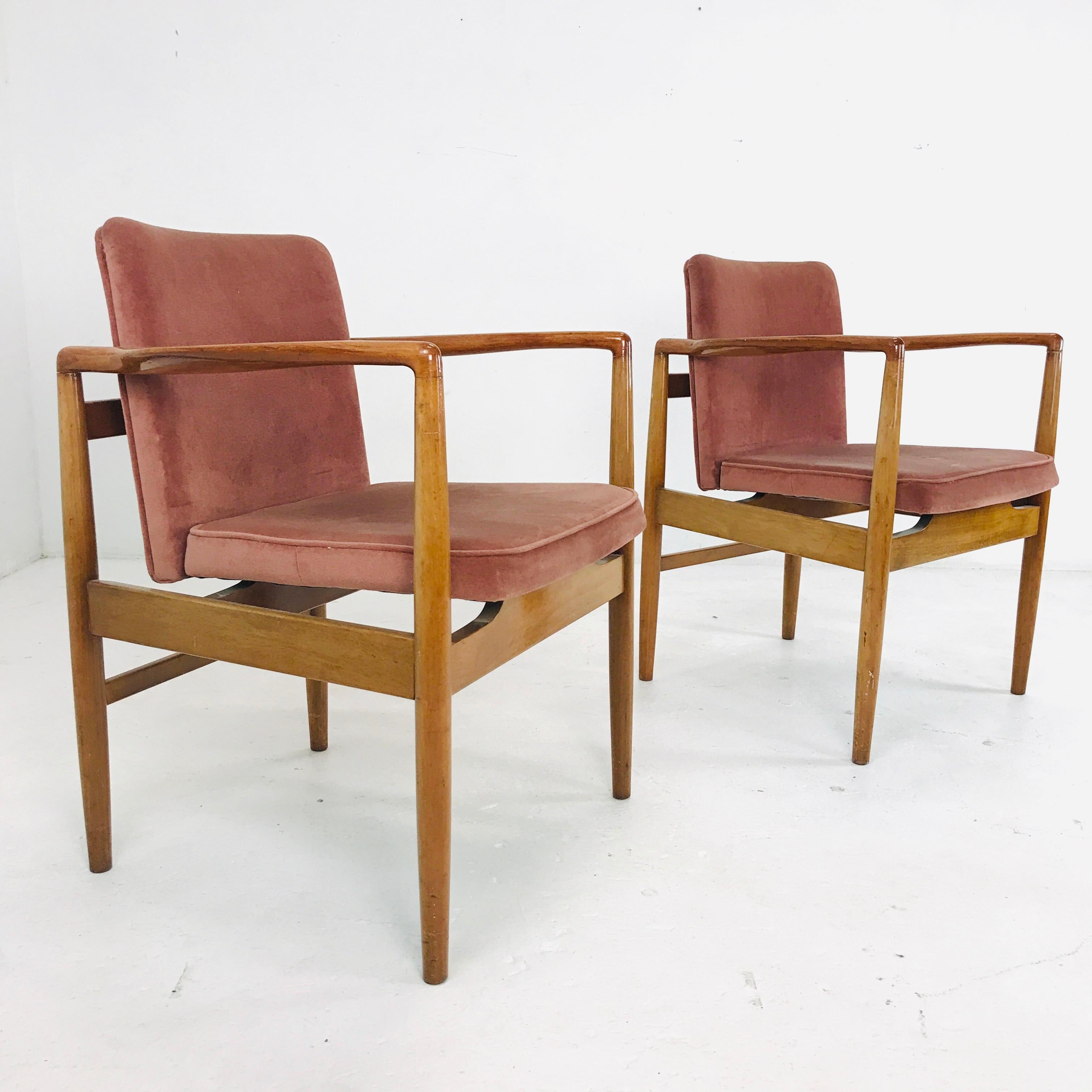 Pair of Modern Wood Armchairs with Sienna Mohair 1