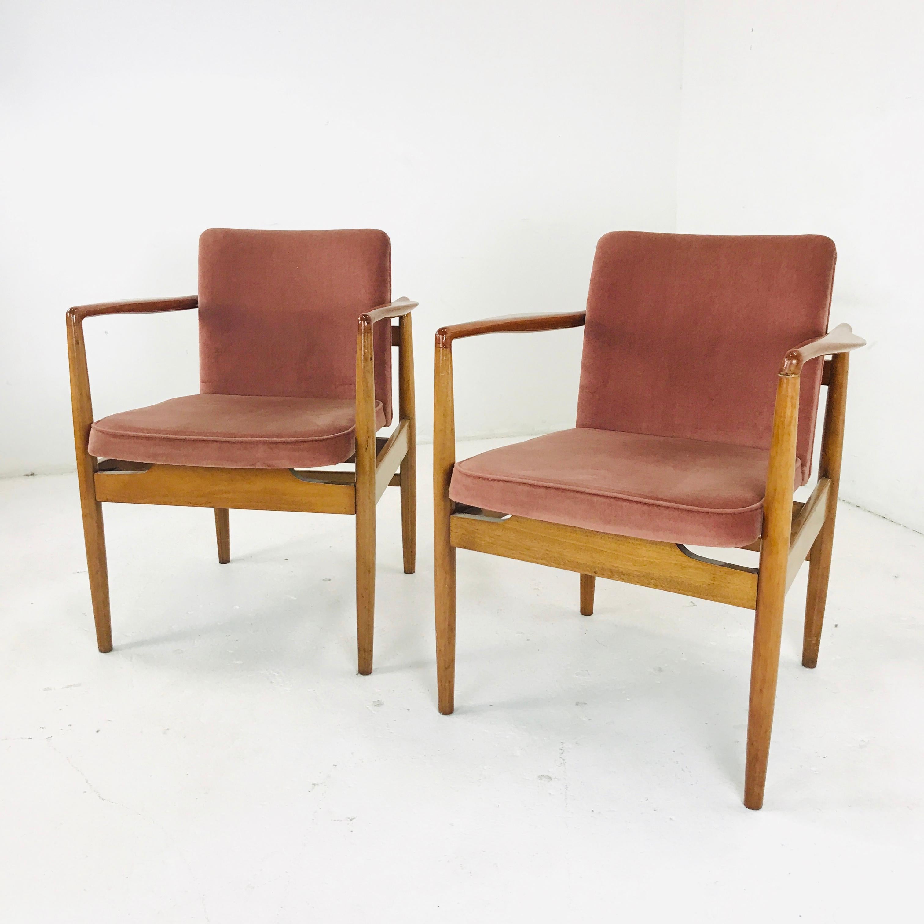 Pair of Modern Wood Armchairs with Sienna Mohair 2