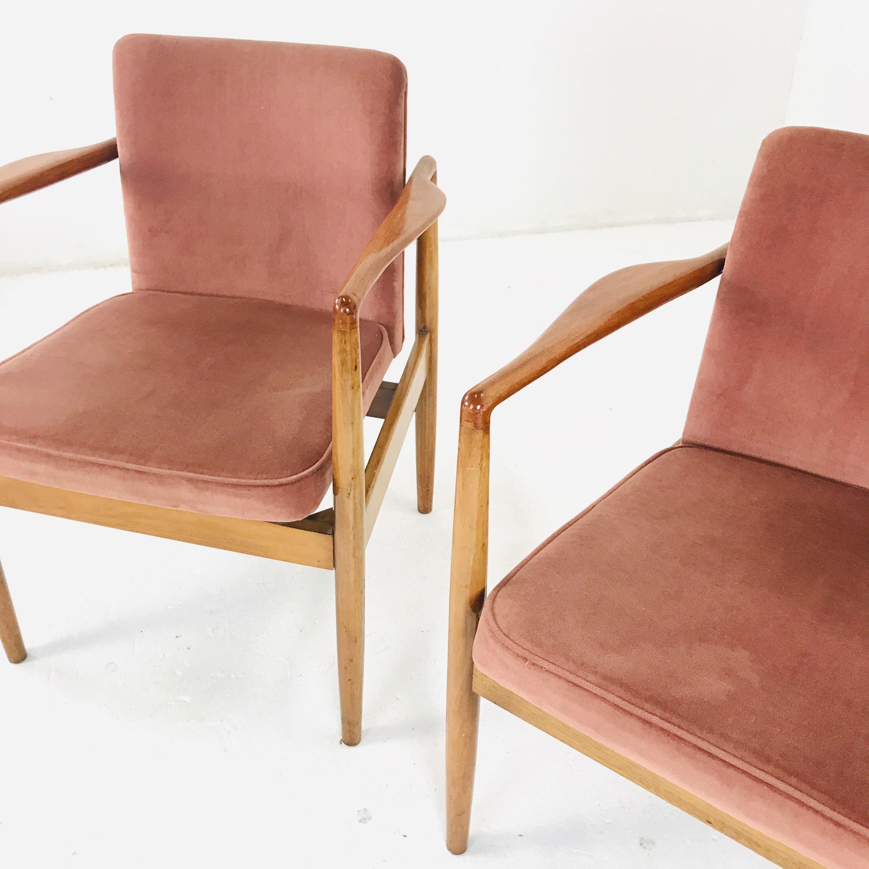 Pair of Modern Wood Armchairs with Sienna Mohair 3