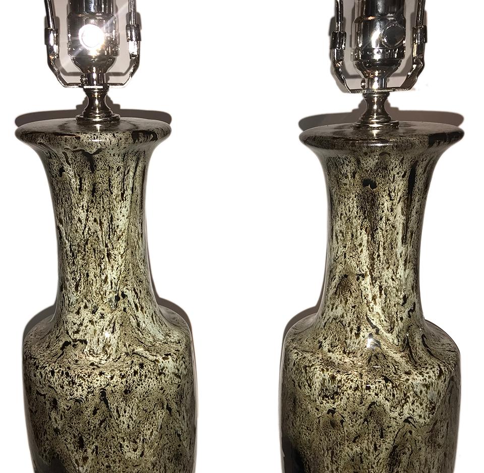 French Pair Moderne Porcelain Table Lamps For Sale