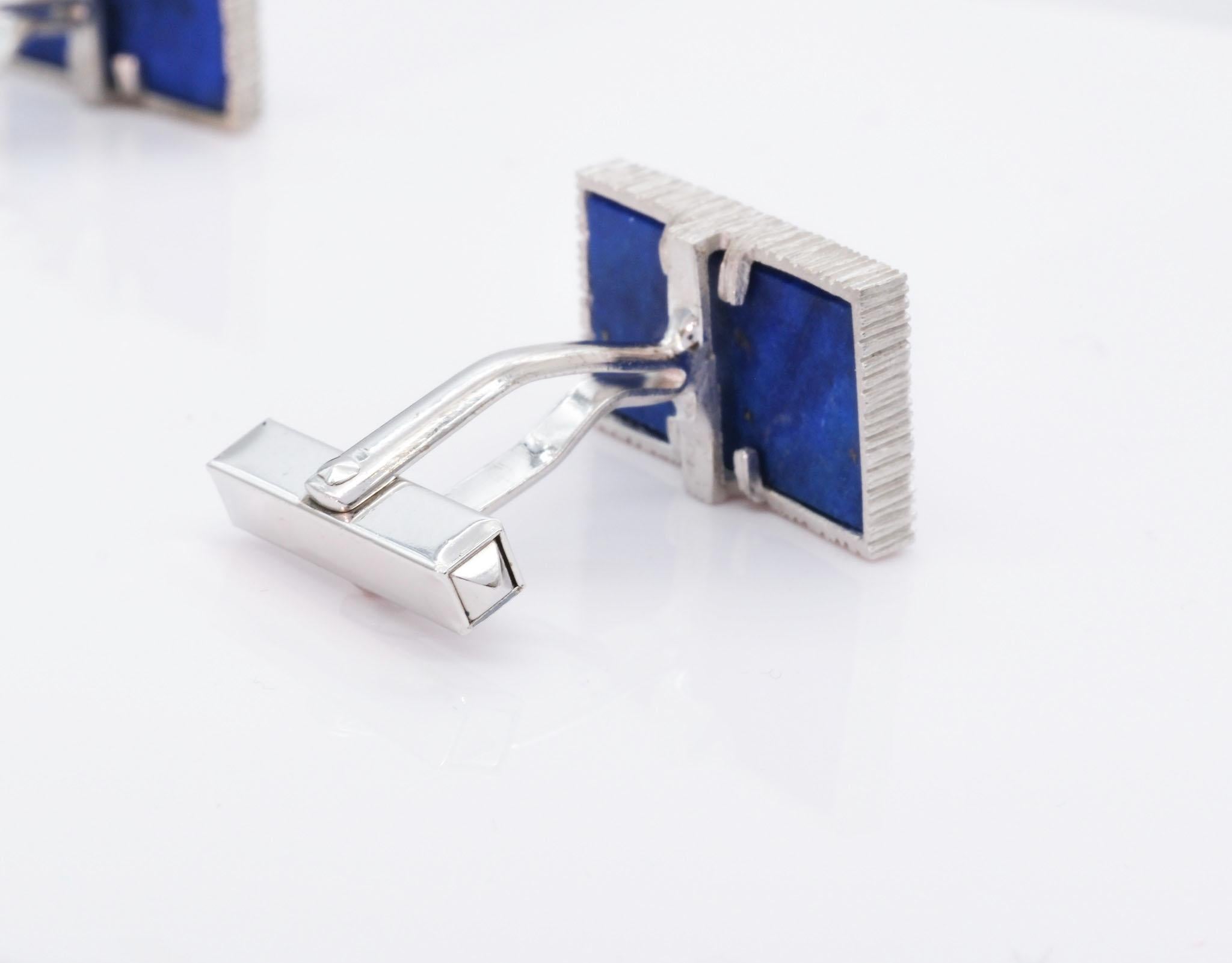 Pair Modernist 18ct White Gold & Lapis Lazuli Cufflinks 1970's For Sale 2