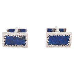 Par de gemelos modernistas de oro blanco de 18 ct y lapislázuli Años 70
