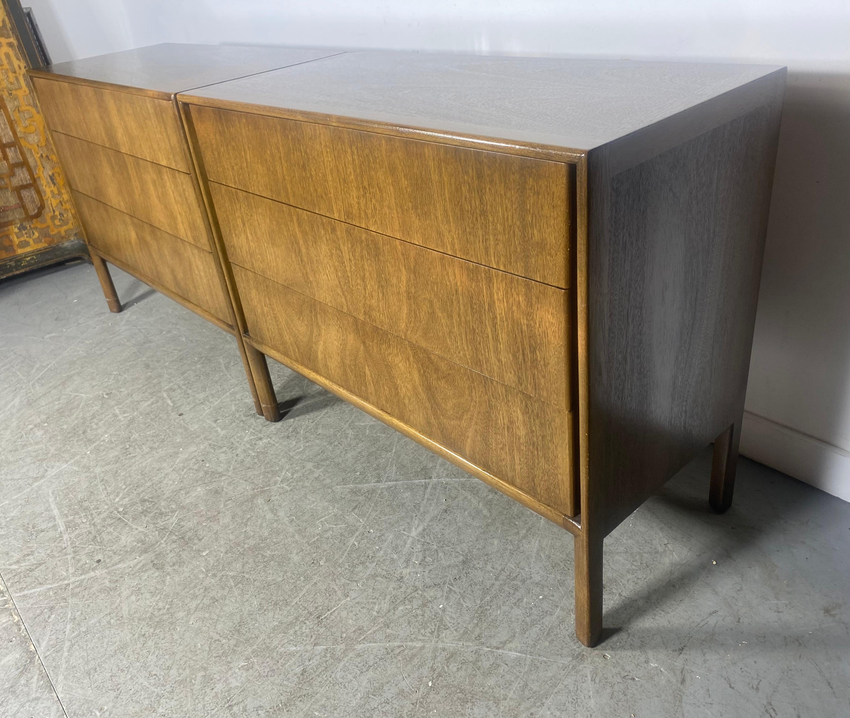 Mid-Century Modern Pair Modernist 3 Drawer Dressers / sTANDS, mOUNT Airy for James Stuart For Sale