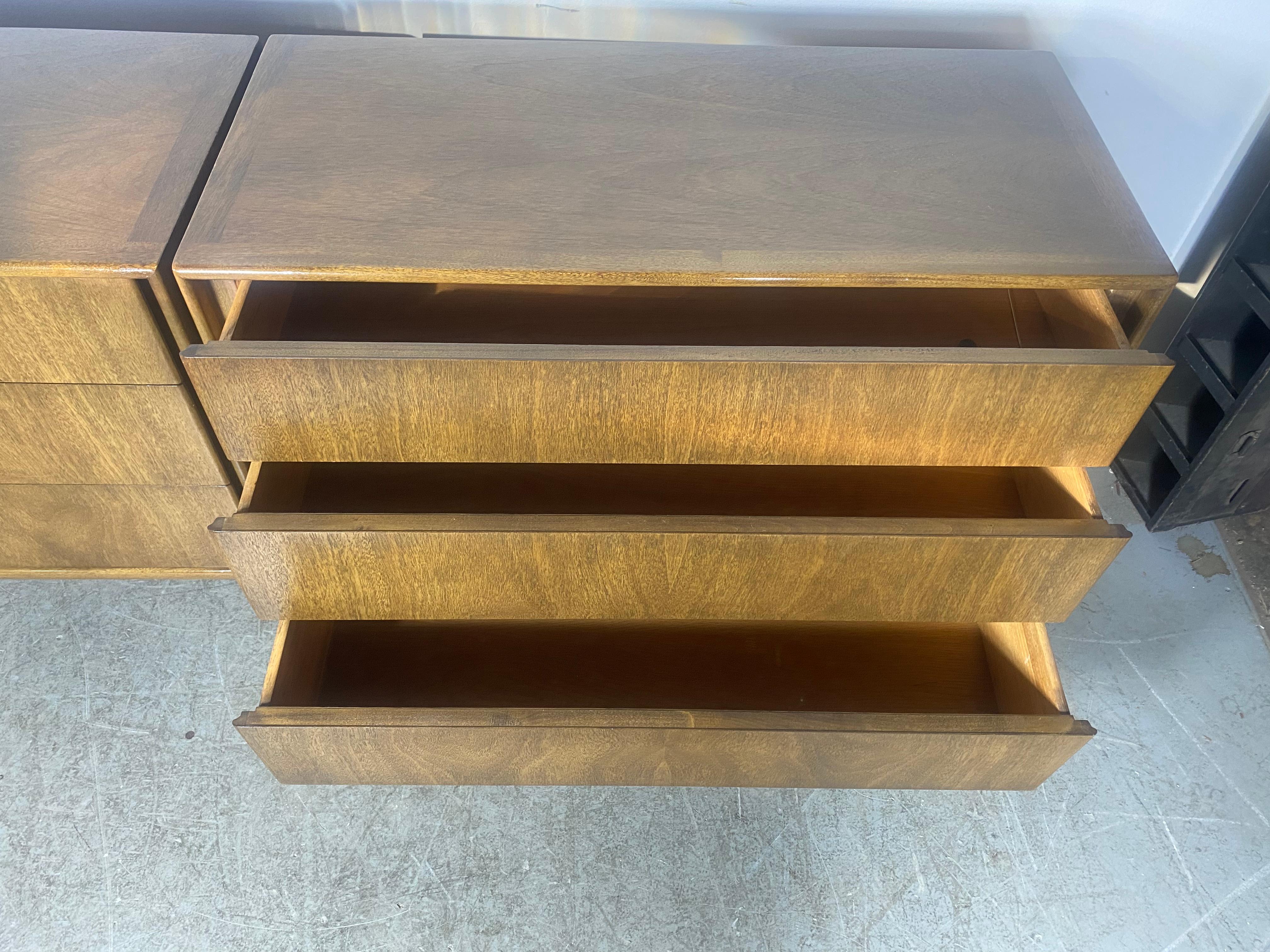 Pair Modernist 3 Drawer Dressers / sTANDS, mOUNT Airy for James Stuart For Sale 2