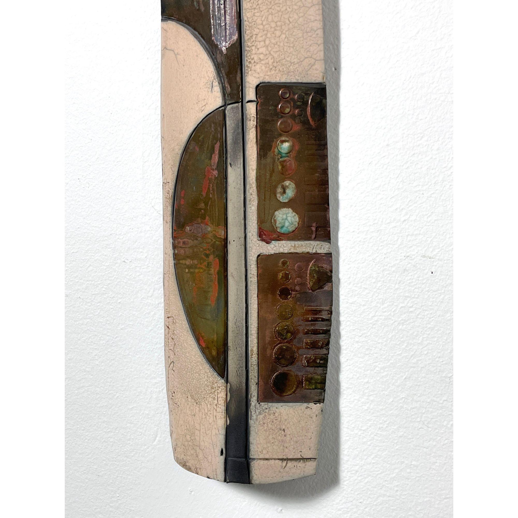 Pair Modernist Abstract Studio Ceramic Totem Wall Sculptures by Doug DeLind 5