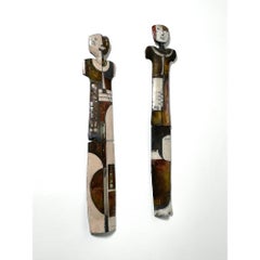 Pair Modernist Abstract Studio Ceramic Totem Wall Sculptures by Doug DeLind