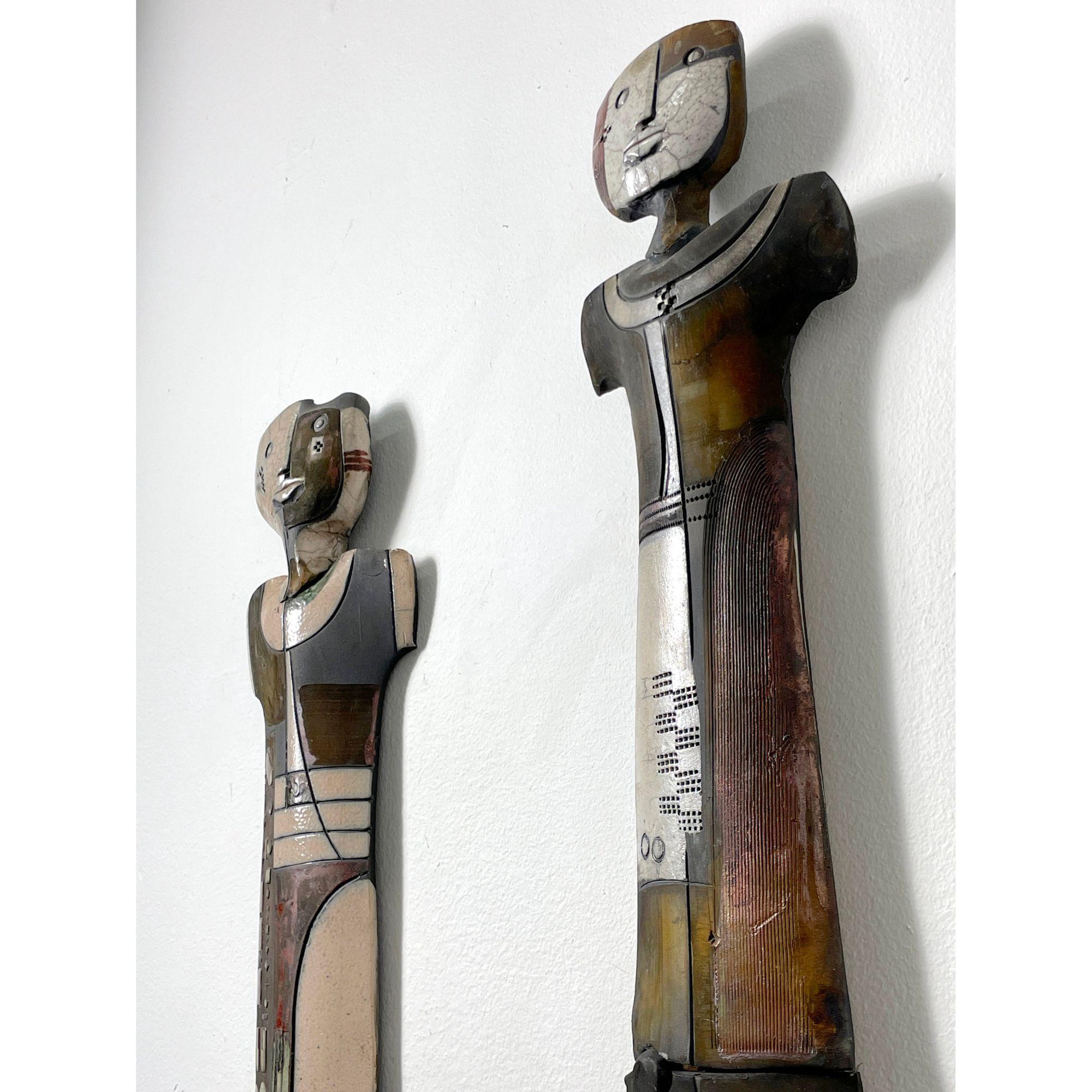 Mid-Century Modern Pair Modernist Abstract Studio Ceramic Totem Wall Sculptures by Doug DeLind