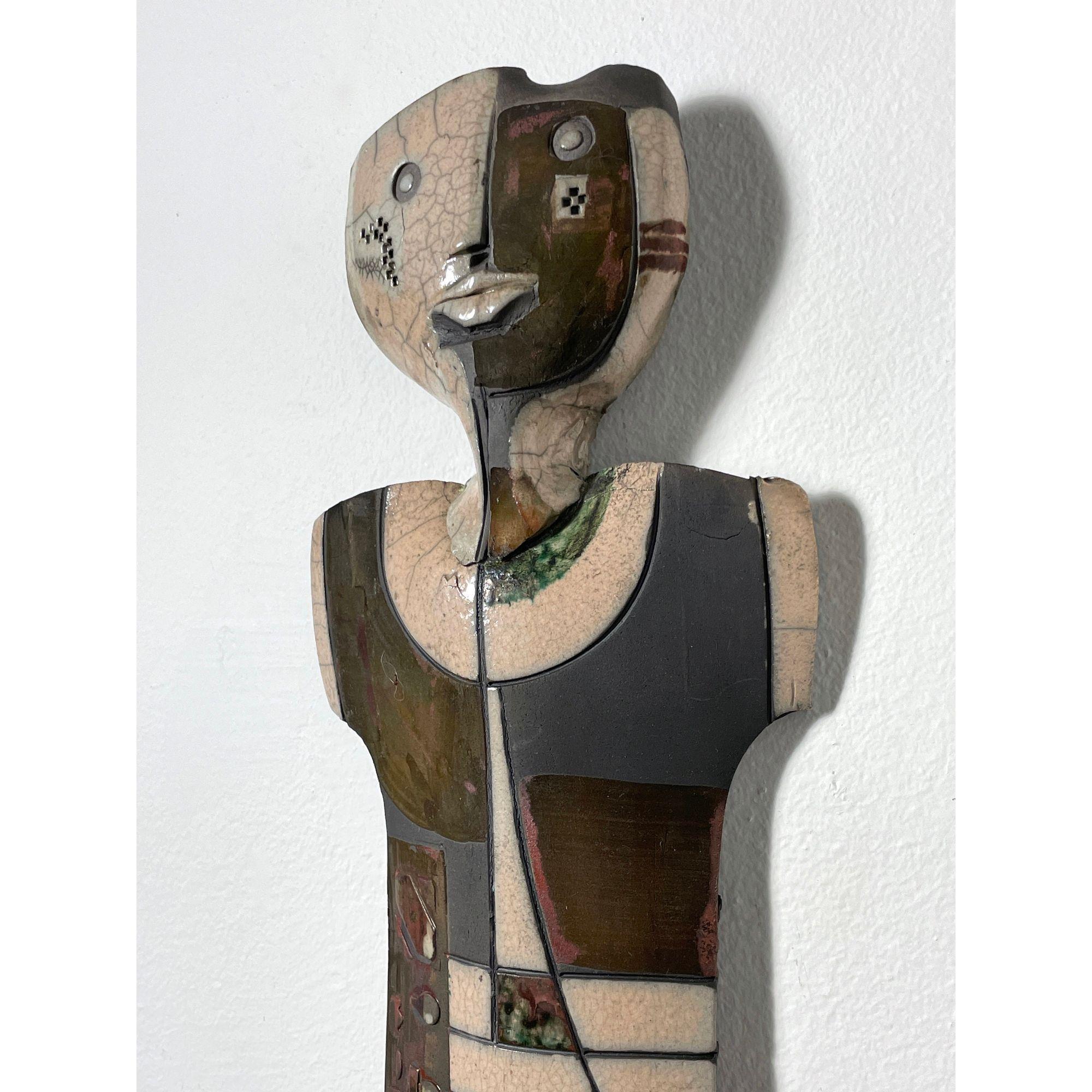 Pair Modernist Abstract Studio Ceramic Totem Wall Sculptures by Doug DeLind In Good Condition In Troy, MI
