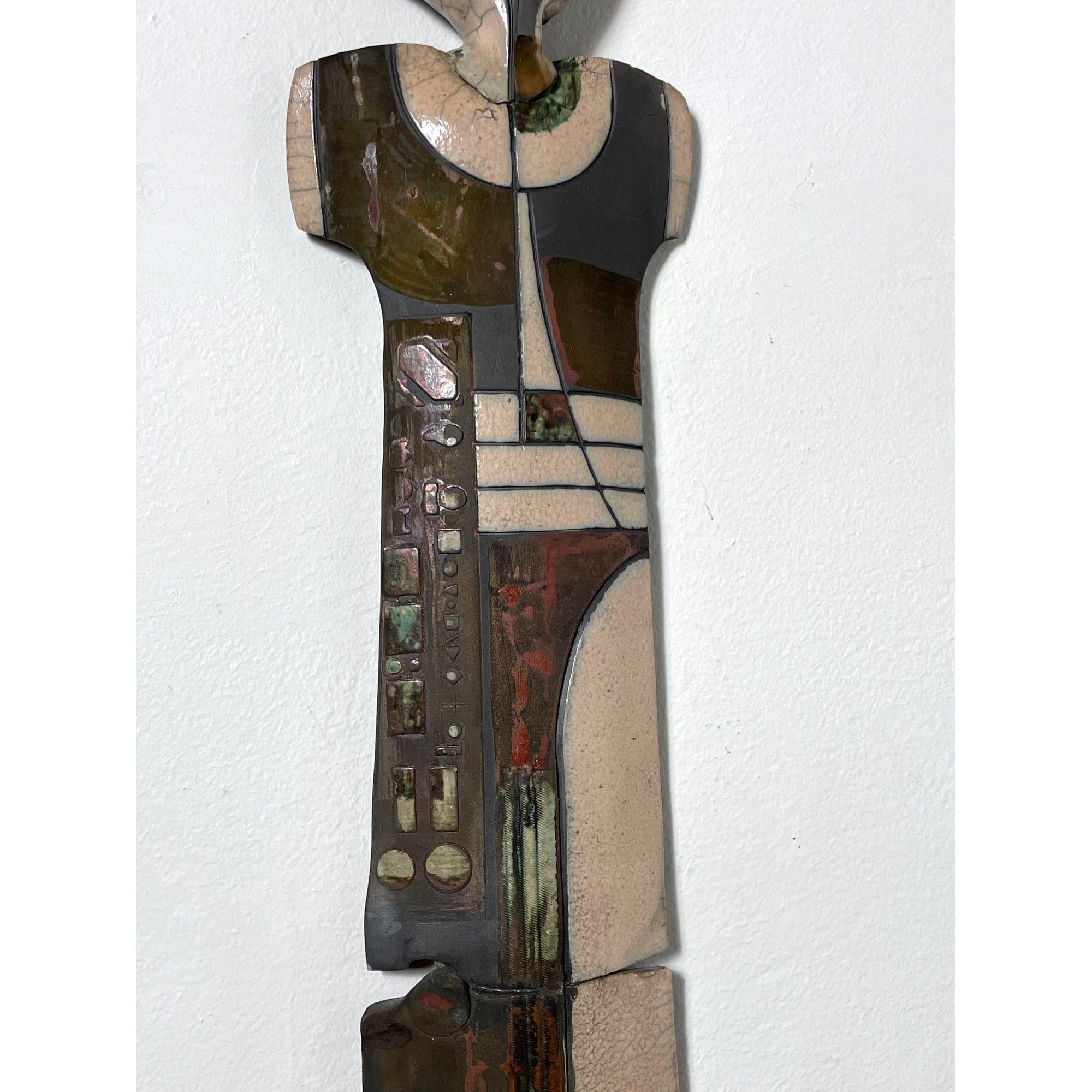 20th Century Pair Modernist Abstract Studio Ceramic Totem Wall Sculptures by Doug DeLind