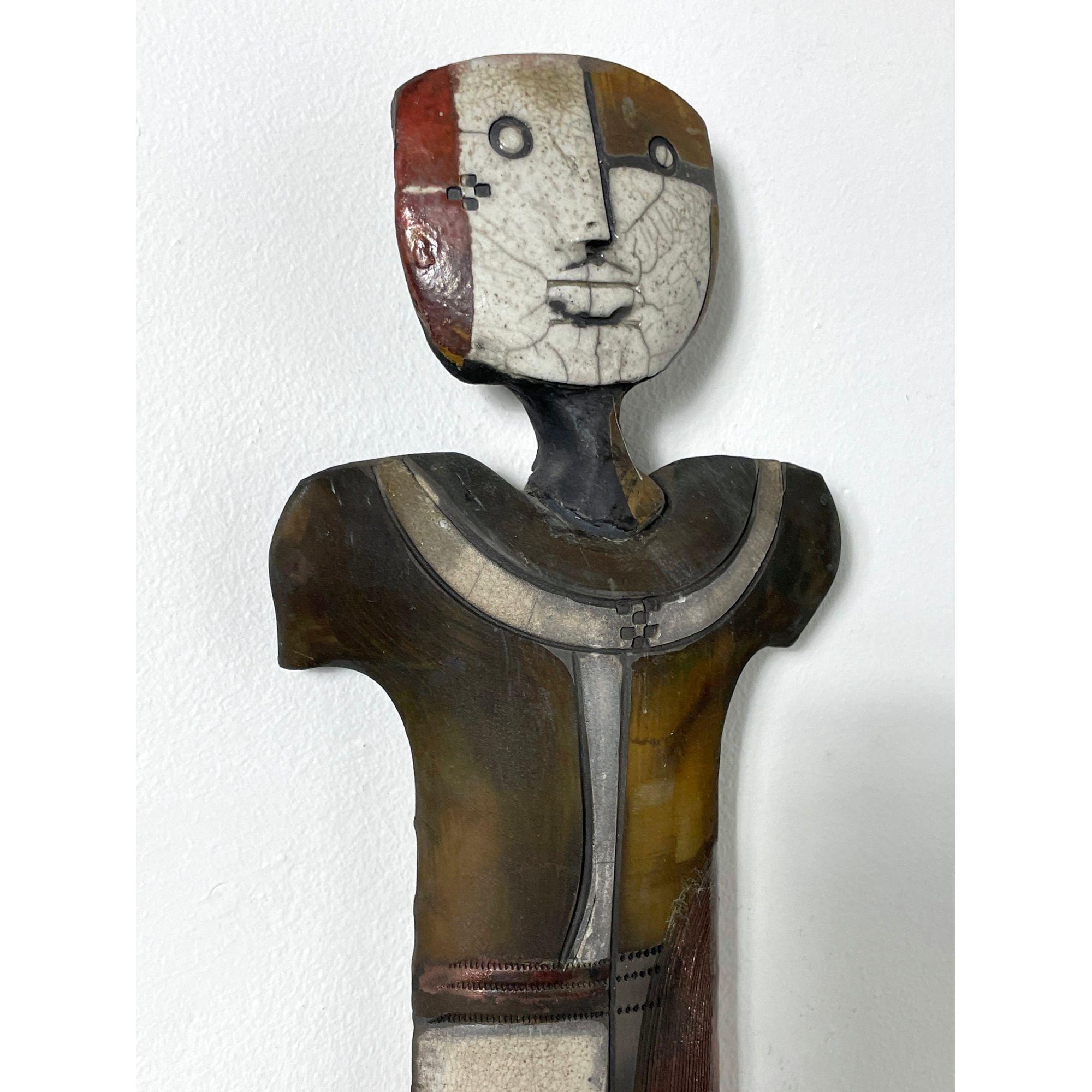 Pair Modernist Abstract Studio Ceramic Totem Wall Sculptures by Doug DeLind 1